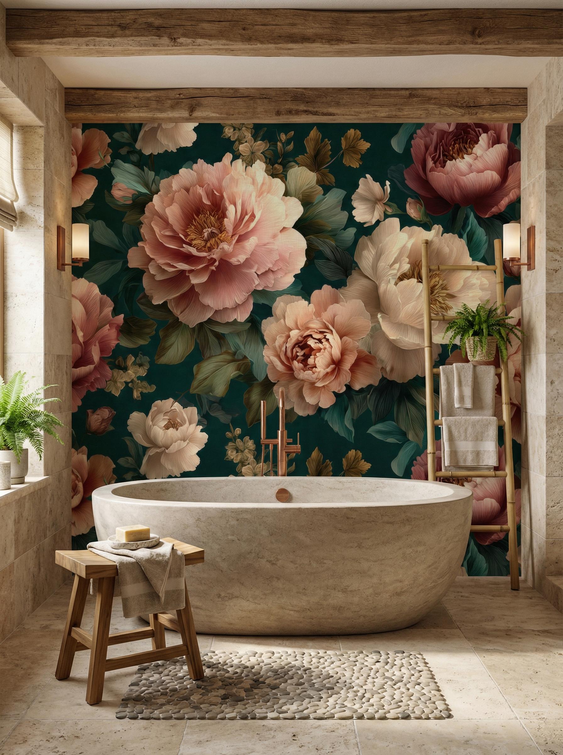 Dark Floral Peel and Stick Wallpaper - Moody Vintage Peony Wall Mural ...