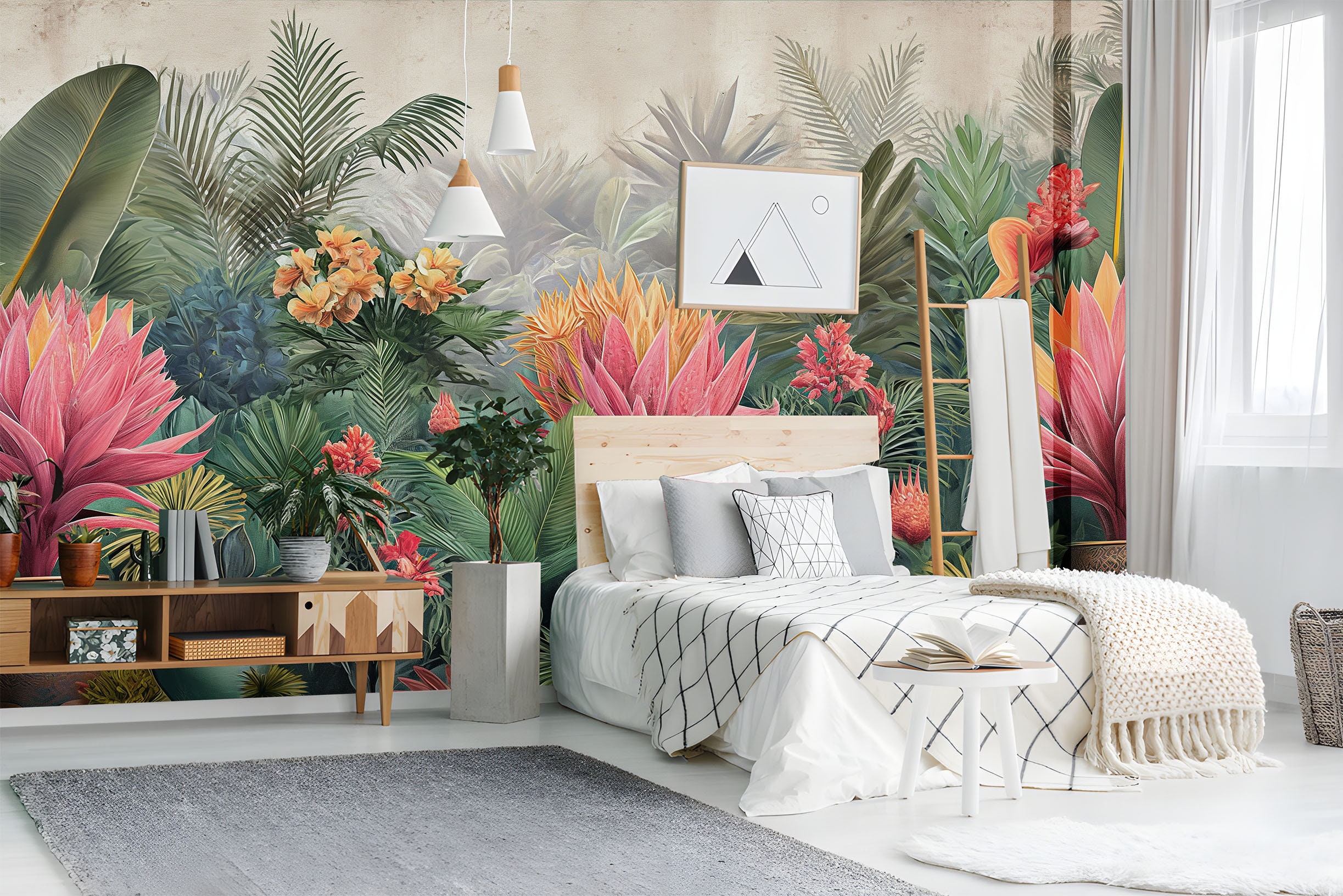 View of Jungle Vibes Peel and Stick Tropical Wall Decal Renter Friendly Summer ...