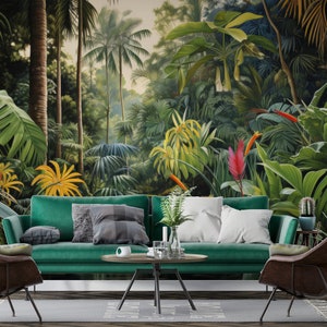 Weicher Regenwald Tapete Schälen und Aufkleben Bananenbäume und exotische Landschaft Wandbild Waldlandschaft Kunst Tapete Jungle Wandkunst
