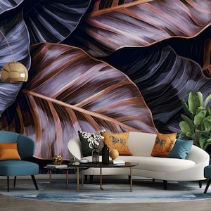 Dark Tropical Wallpaper, Jungle Leaves Elegant Monstera Leaf Peel and Stick, Realistic Exotic Leaves Wall Mural