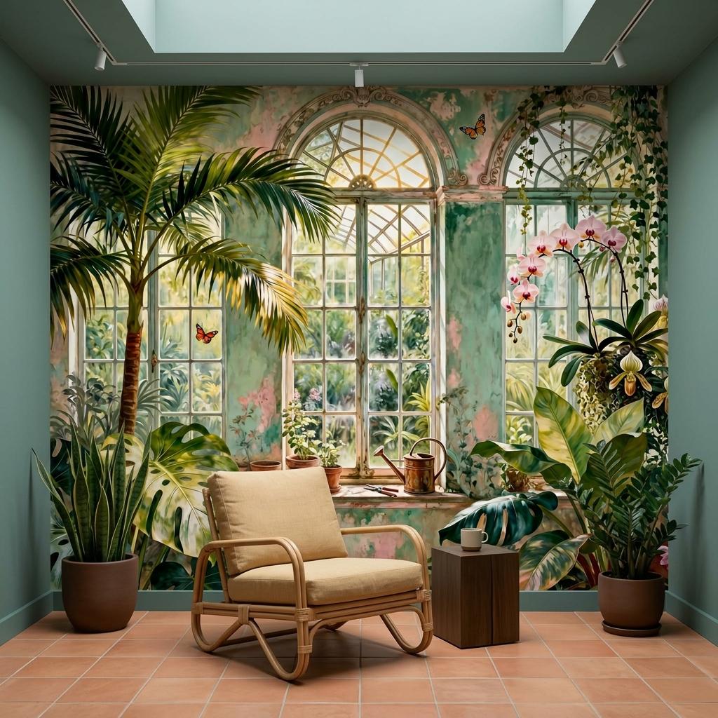 Vintage Botanical Conservatory Mural Peel and Stick, Moody Victorian ...