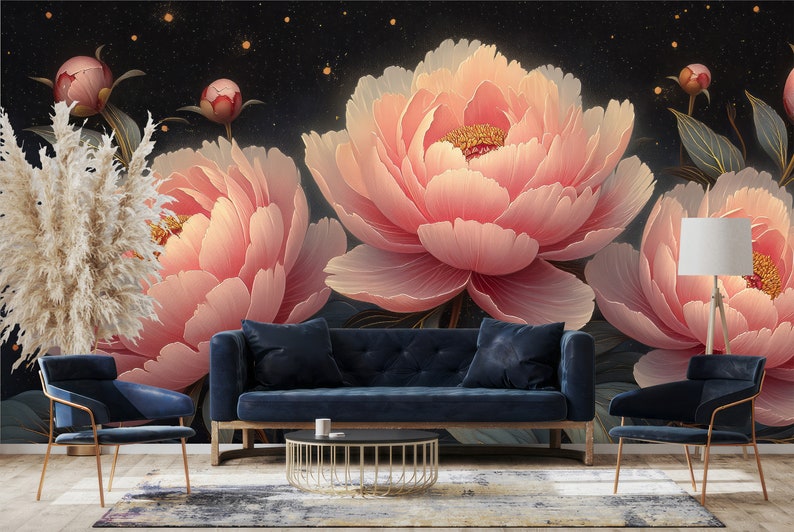 Pastel Peony Flower Removable Wallpaper - Elegant Peel and Stick Design ...