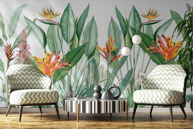 Bird of Paradise Tropical Wallpaper | Exotic Greenery Wall Mural | Peel ...