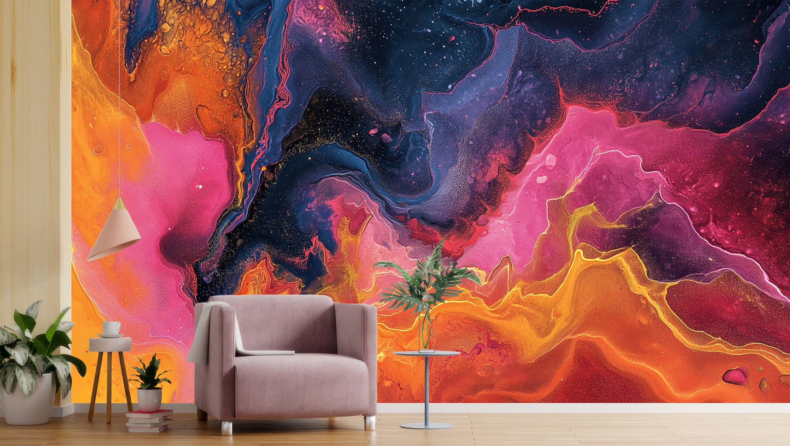 Colorful Abstract Peel and Stick Wallpaper - Easy to Apply Fluid Art - Etsy