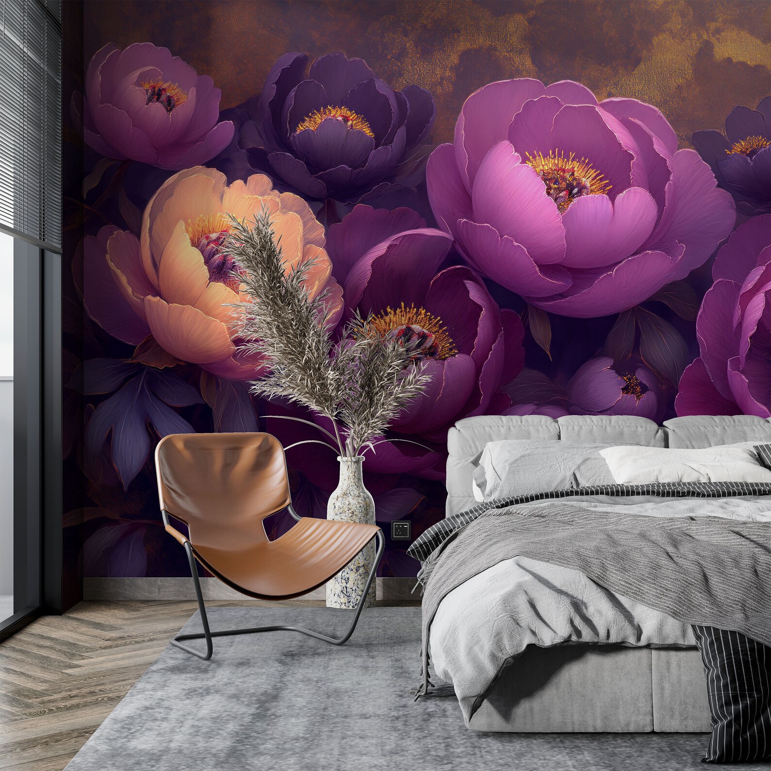Elegant Floral Peonies Wallpaper - Abstract Purple and Peach Flower ...
