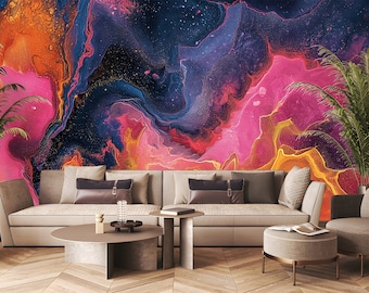 Bunte abstrakte Tapete zum Abziehen und Aufkleben - Einfach anzubringen, Fluid Art