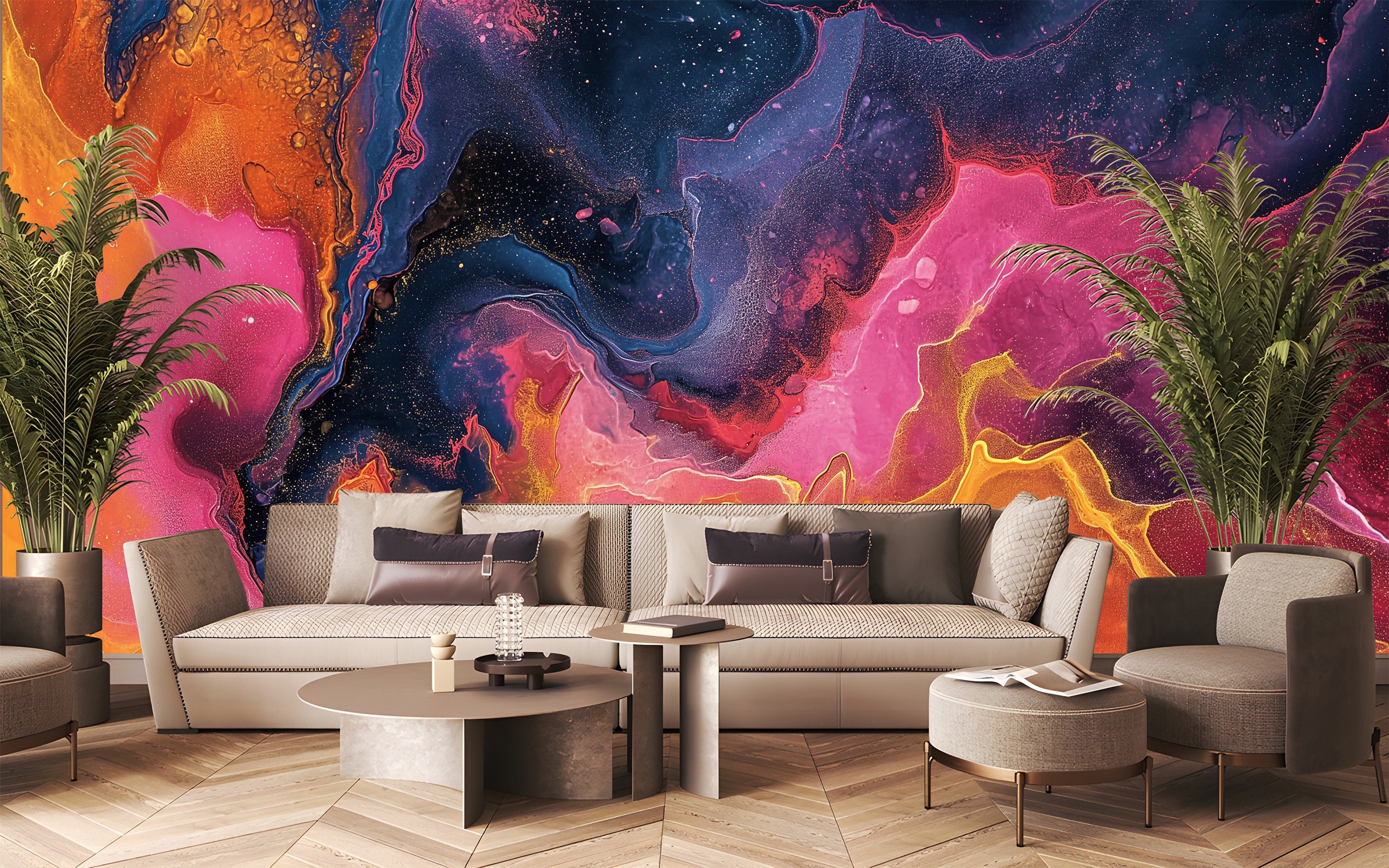 Colorful Abstract Peel and Stick Wallpaper - Easy to Apply Fluid Art - Etsy