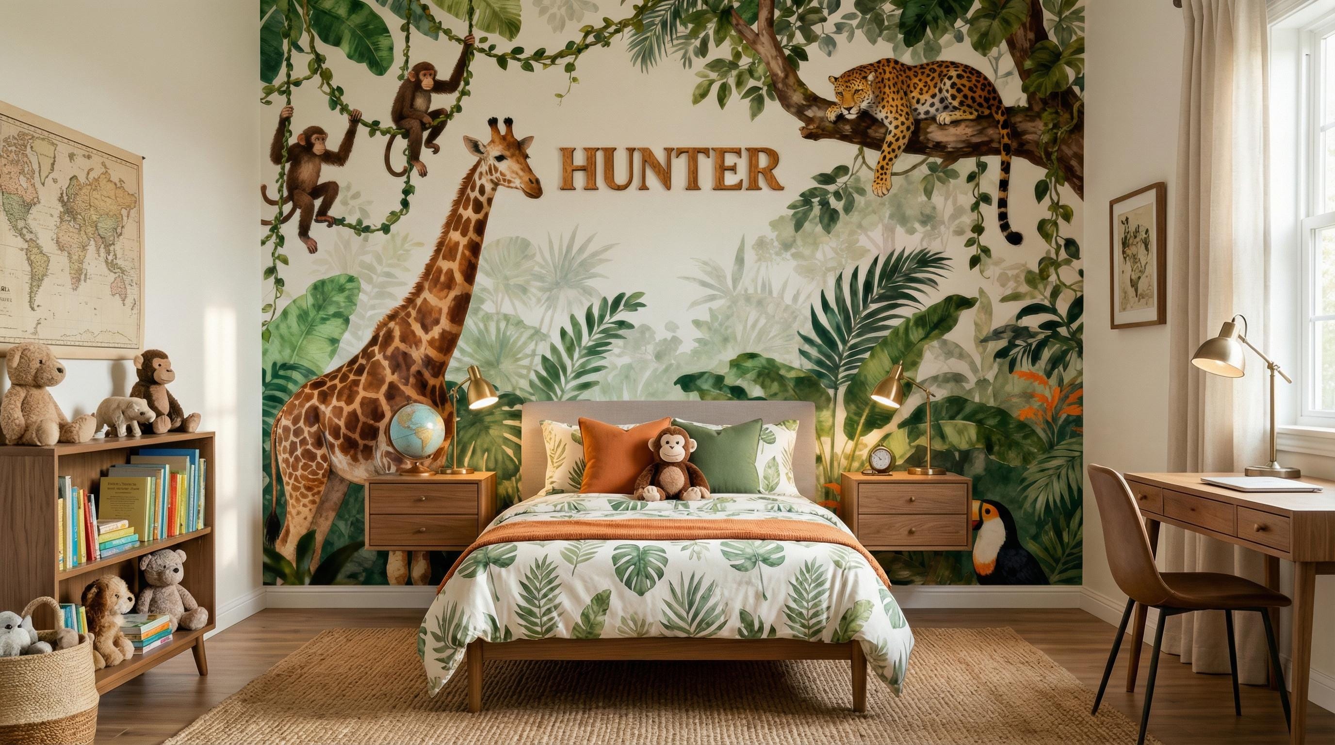 Watercolor Safari Animals Wallpaper Jungle Nursery Peel and Stick Wall ...