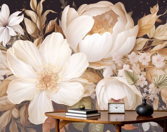 Elegancia floral suave en acuarela / Papel pintado de peonías en tonos pastel / Autoadhesivo / Flores de peonía