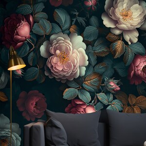 Watercolor Vintage Floral Bedroom Wall Covering with Flowers