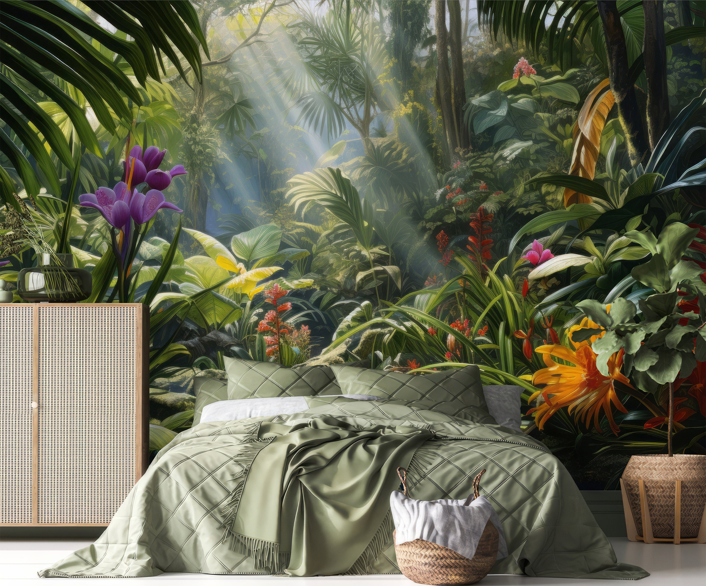 Tropical Rainforest Wallpaper Jungle Landscape Wall Mural Peel and ...