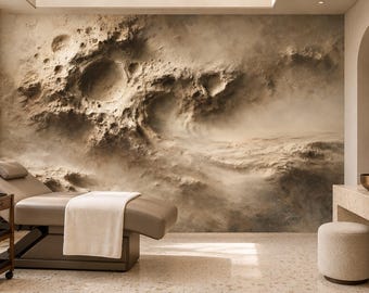 Beige Sandstone Crater Wallpaper Mural | Abstract Texture Limewash Look Peel and Stick Wall Mural | Organic Modern Removable Wallpaper