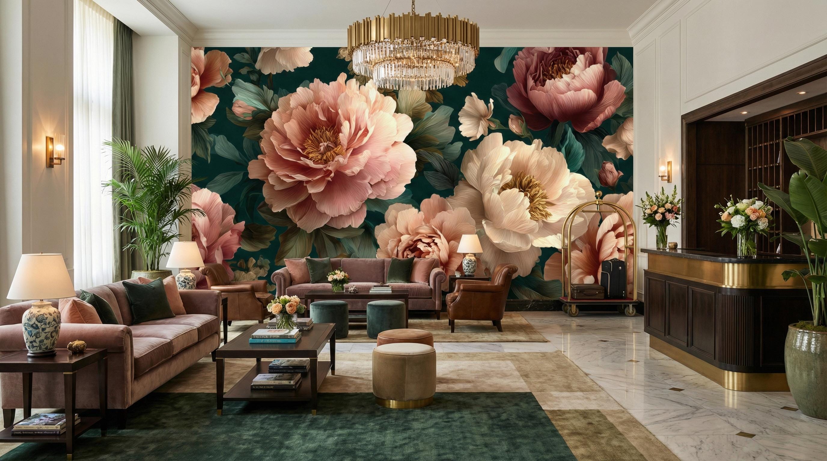 Dark Floral Peel and Stick Wallpaper - Moody Vintage Peony Wall Mural ...