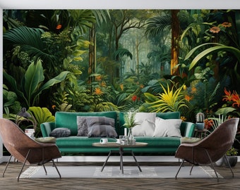 Tropical Forest Wallpaper Peel and Stick Watercolor Jungle Landscape Wall Mural