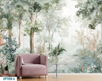 Woodland Animals Wallpaper Nursery Mountain Wall Mural Forest Wallpaper Removable Kids Room Watercolor Woodland Nursery Decor Cute Animals