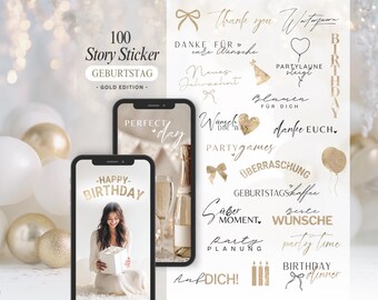 Birthday Instagram Story Stickers GOLD | Party | Birthday Glitter | Lettering Story Stickers | Words Story Stickers | Story Stickers German