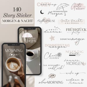 Instagram Story Stickers Good Morning & Good Night | Basic | Coffee | Calligraphy Story Stickers Words | Story Stickers Everyday | Daily | Beige