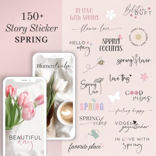 Instagram Story Sticker Spring | Flowers | Frühling | Garten | Kalligraphie | Storysticker Words | Storysticker Natur | Love März April Mai