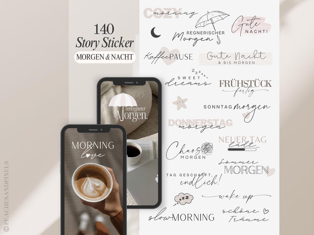 Instagram Story Stickers Good Morning & Good Night | Basic | Coffee ...