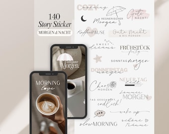 Instagram Story Stickers Good Morning & Good Night | Basic | Coffee | Calligraphy Story Stickers Words | Story Stickers Everyday | Daily | Beige