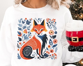 Fennec Fox Folk Art Sweatshirt Matisse Inspired Nordic Christmas Fox  Swedish Folk Art Cottage Core Sweater Forest Sweatshirt Winter