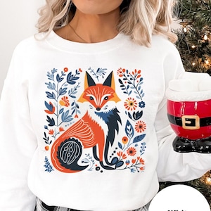 Fennec Fox Folk Art Sweatshirt Matisse Inspired Nordic Christmas Fox  Swedish Folk Art Cottage Core Sweater Forest Sweatshirt Winter