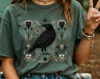 Koszulka z krukiem Koszulka z krukiem Koszulka z krukiem Koszulka z krukiem Koszulka z sępem Kultura sępów Koszulka z linorytem Koszulka z risografem Woodland Whimsy Cozycore Prezent na Boże Narodzenie
