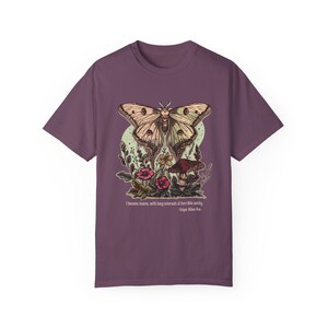 Comfort Colors Edgar Allan Poe Light Academia Moth Shirt Mushroom Shirt Luna Moth Whimsigoth Clothing Goblincore Poet Shirt Dark Academia Berry