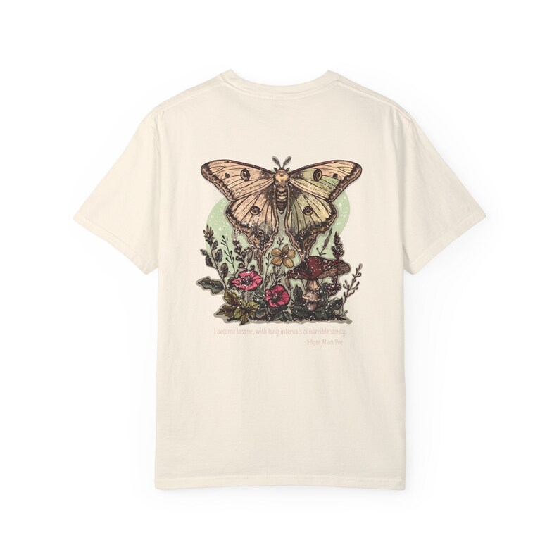 Comfort Colors Edgar Allan Poe Light Academia Moth Shirt Mushroom Shirt Luna Moth Whimsigoth Clothing Goblincore Poet Shirt Dark Academia Ivory