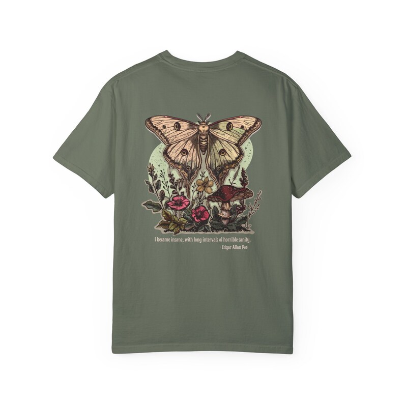 Comfort Colors Edgar Allan Poe Light Academia Moth Shirt Mushroom Shirt Luna Moth Whimsigoth Clothing Goblincore Poet Shirt Dark Academia Moss