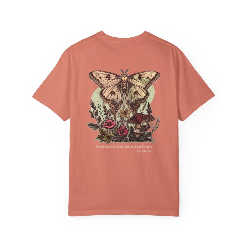 Comfort Colors Edgar Allan Poe Light Academia Moth Shirt Mushroom Shirt Luna Moth Whimsigoth Clothing Goblincore Poet Shirt Dark Academia Terracotta