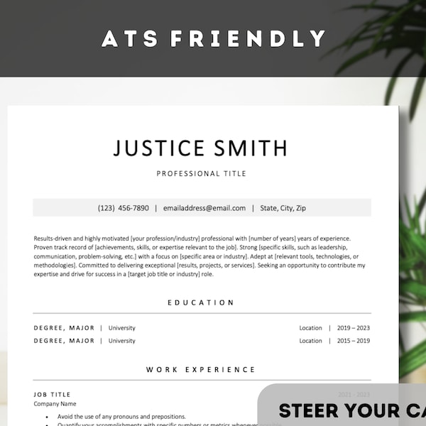 Modern ATS-Friendly Single Page Resume Template for Microsoft Word | Pages | Stand Out from the Crowd!