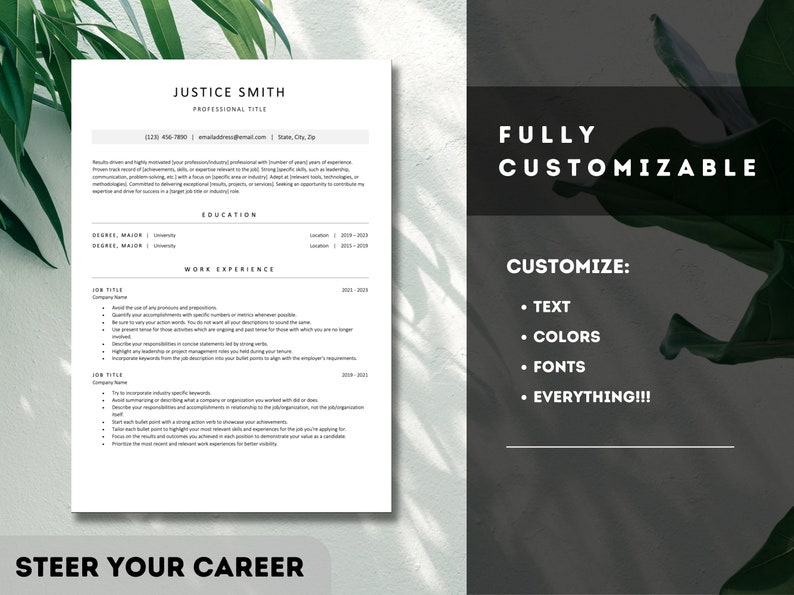 Modern Ats-friendly Resume Template for Microsoft Word | Pages | Google