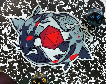 Yin Yang Koi and Dice Sticker: Dungeons & Dragons Vinyl Decal