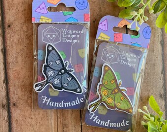 Handmade Dice Moth Pin: TTRPG DND Gift