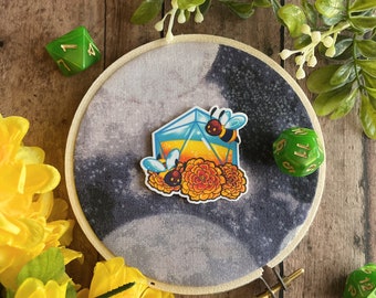 Handmade Bees and Marigold Dnd Pin: TTRPG Dice Gift