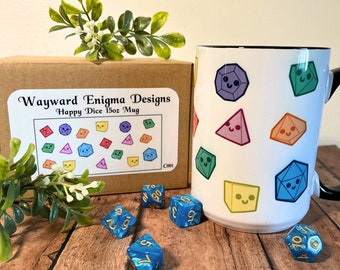 Happy Dice 15 oz Mug: TTRPG Gaming Gift