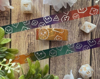 Rainbow Dice Washi Tape: Silver Holo TTRPG Journaling (15mm x 10m)