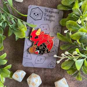 Dragon and Dice Hard Enamel Pin, Dnd Pin, Cute Pin, Dragon, TTRPG, 20, Dice, Pin, Dnd Gift, Dragon Pin, Dice Pin