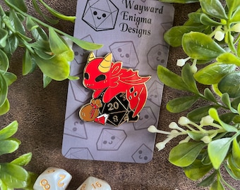 Dragon and Dice Hard Enamel Pin, Dnd Pin, Cute Pin, Dragon, TTRPG, 20, Dice, Pin, Dnd Gift, Dragon Pin, Dice Pin