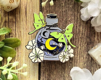 Moon Potion Enamel Pin: Witchy Moth, Lunar Dance TTRPG