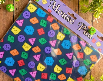 Happy Dice Mouse Pad, Dnd mouse pad, computer accessories, TTRPG gift, Dnd Gift, gaming mouse pad, cute, Handmade Item, mousepad