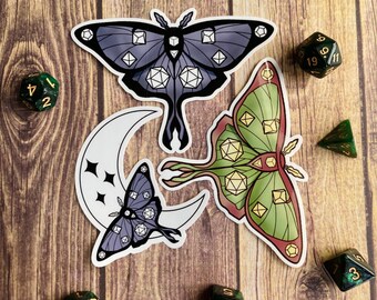 Moth and Dice Sticker: Cute Dnd Sticker, Dnd Gift, Laptop Sticker, Dungeons & Dragons Sticker, Vinyl Stickers, D20 Sticker, TTRPG Sticker