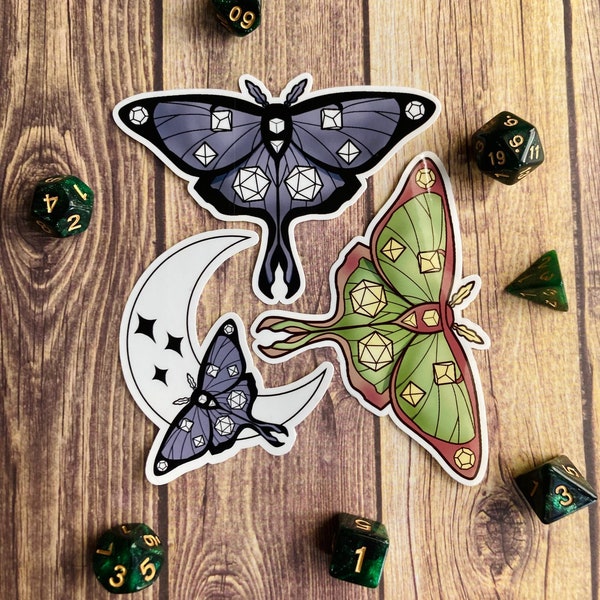 Moth and Dice Sticker: Cute Dnd Sticker, Dnd Gift, Laptop Sticker, Dungeons & Dragons Sticker, Vinyl Stickers, D20 Sticker, TTRPG Sticker