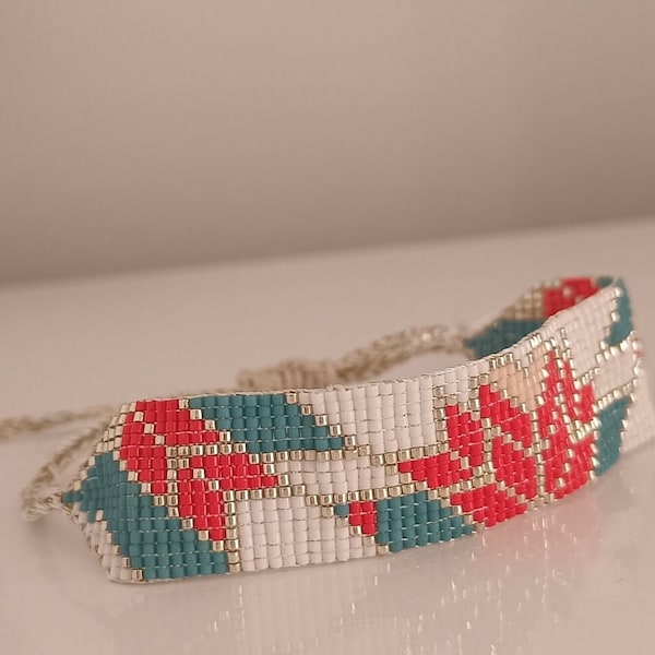 Weaving tape Easy Bracelet Pattern bead loom bracelet Miyukidelicabeads Beaded bracelet boho style beadedjewelr inkle loom miyuki drop bead.