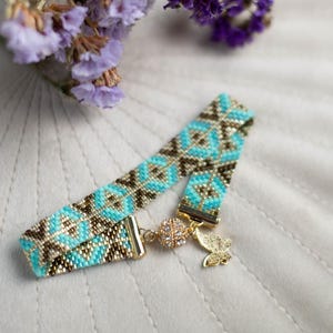 Elegant Peyote Mosaic Bracelet Pattern, Simple Miyuki Delica Beadwork Design