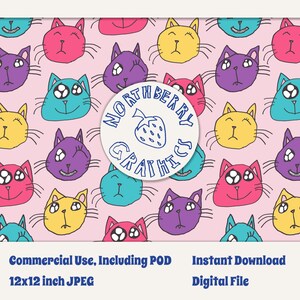 Kids Cute Pink Cat Seamless Pattern for Commercial Use in Manufacturing and Print on Demand