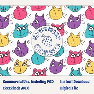 Rainbow Cat Seamless Pattern for Commercial Use in Manufacturing and Print on Demand