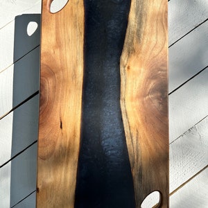 BOARD | Midnight Blue River Epoxy Resin Charcuterie Board | Cutting Board, Wood Platter, Cheese Board, Live Edge, Black Walnut