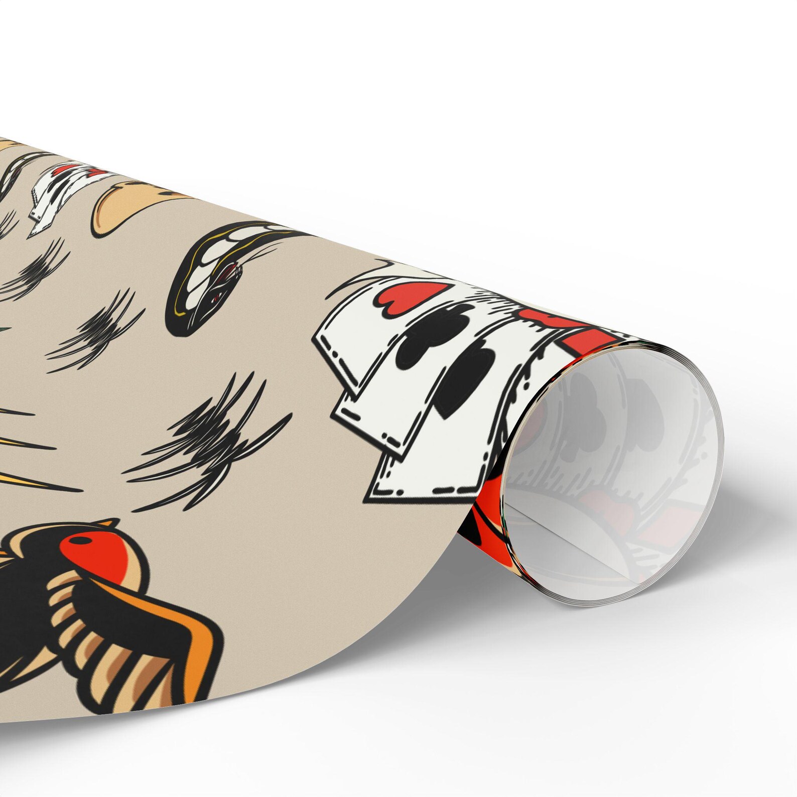 Traditional Tattoo Flash Wrapping Paper, Vintage Rockabilly Gift Wrap ...